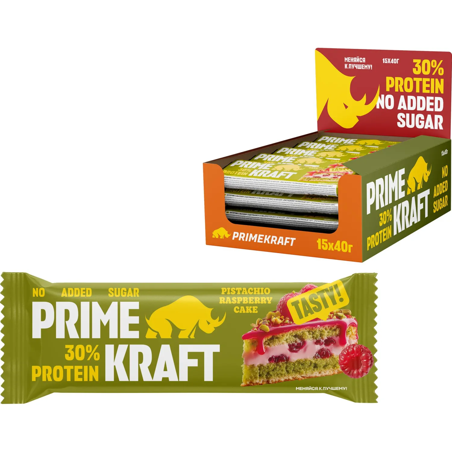 Батончик PRIMEKRAFT Фисташково-малиновый торт с выс содерж бел, 40гx15шт/уп - фото 1