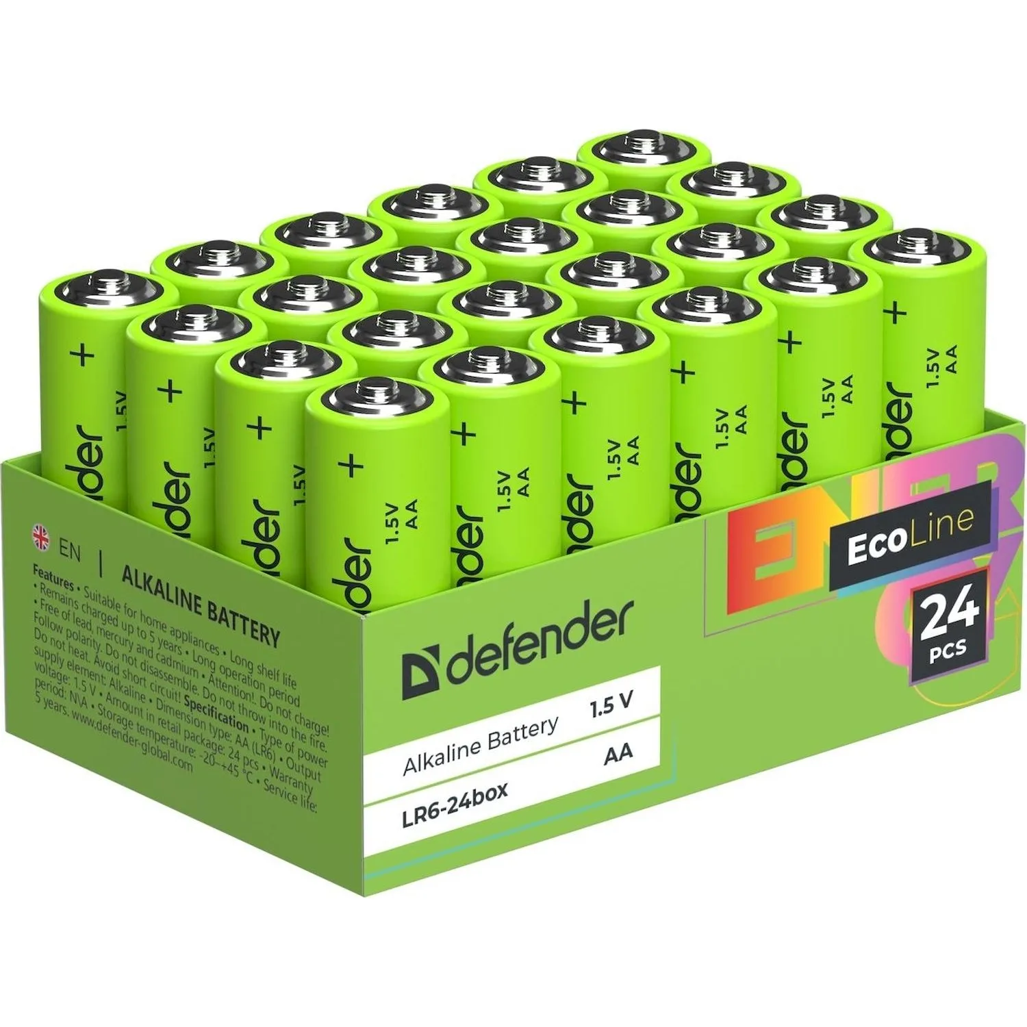 Батарейка DEFENDER алкалиновая LR6-24box АА, бокс 24шт/уп EcoLine - фото 4
