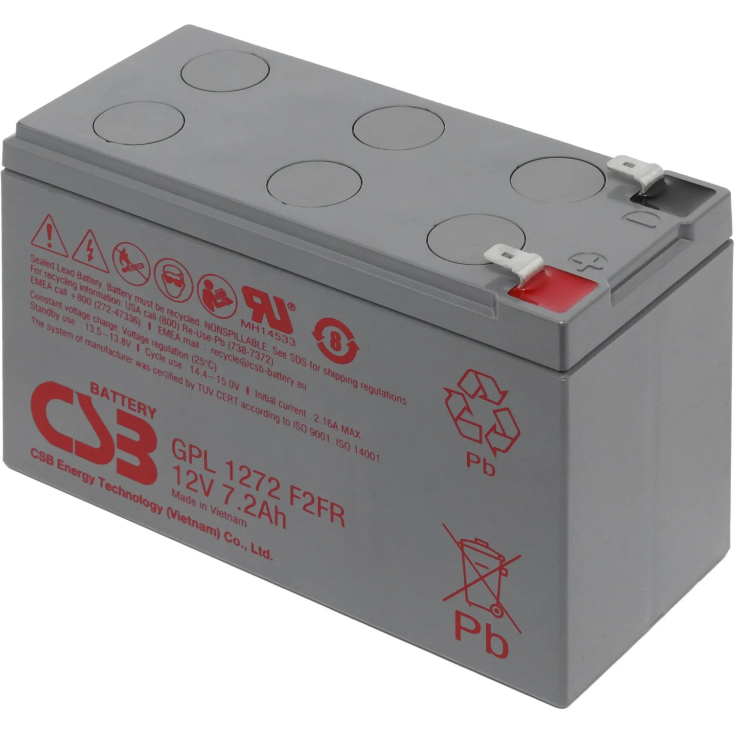 Батарея для ИБП CSB GPL1272 F2 FR 12В 7.2А.ч - фото 1