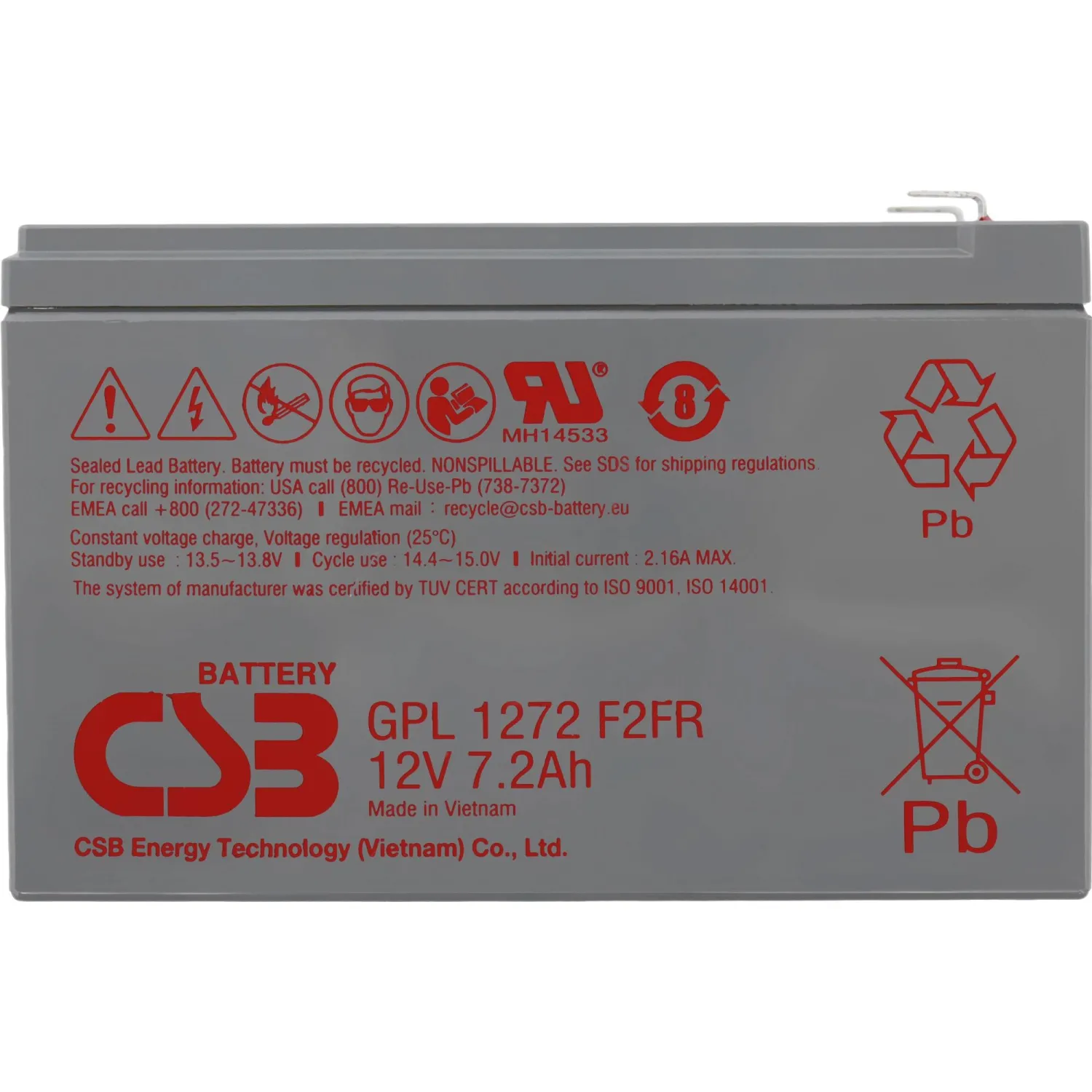 Батарея для ИБП CSB GPL1272 F2 FR 12В 7.2А.ч - фото 2