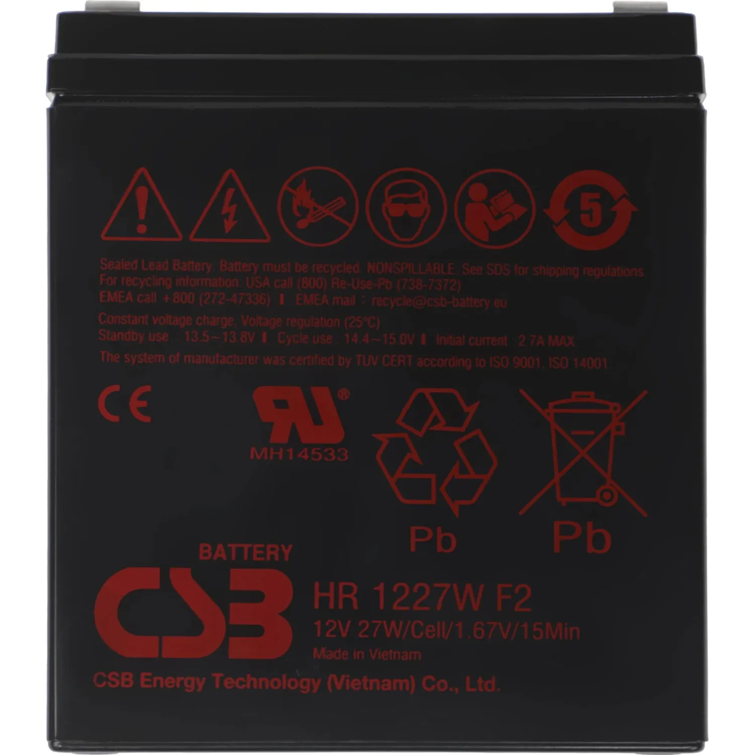 Батарея для ИБП CSB HR1227W F2 12В 6.75А.ч - фото 2