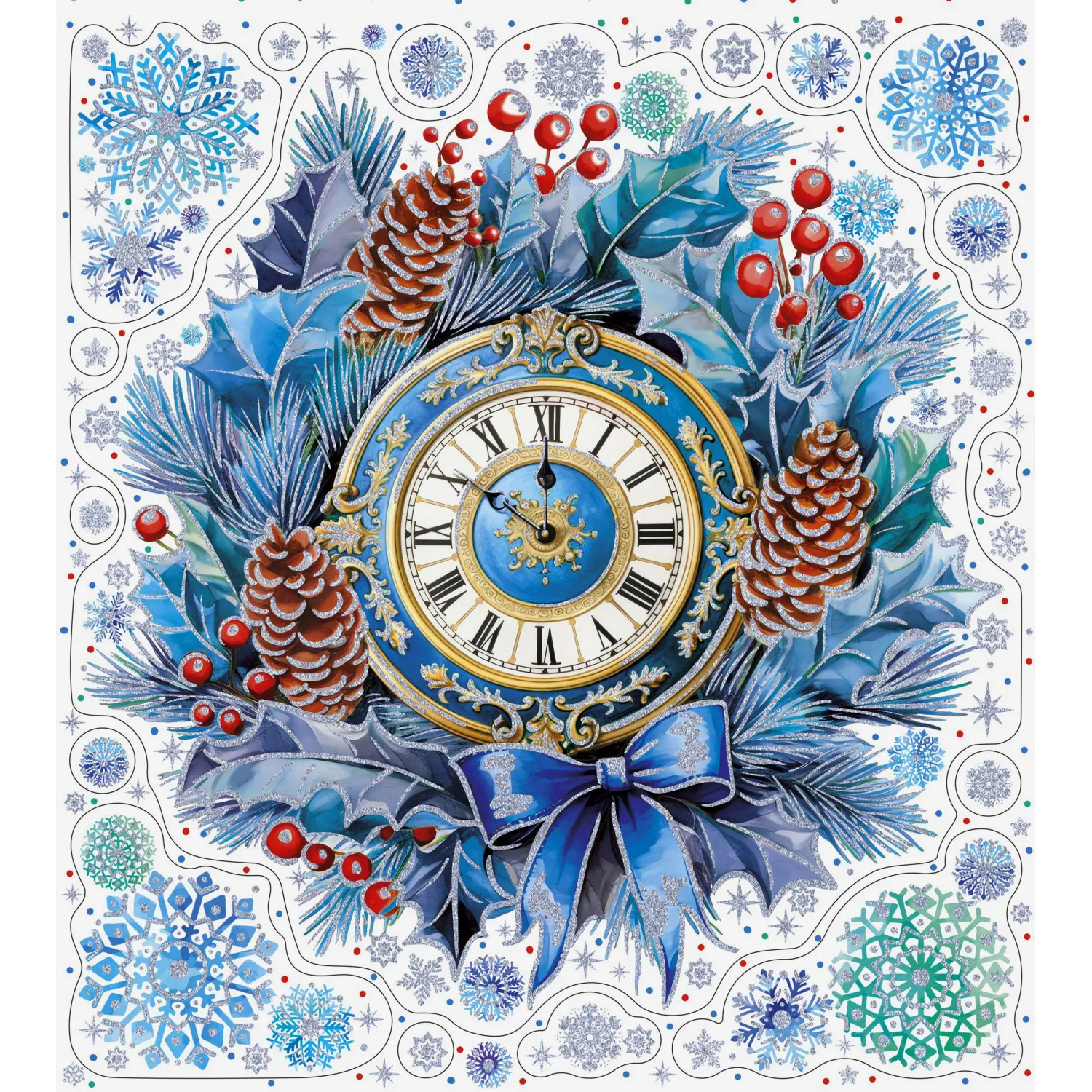 Наклейка НГ оконная из ПВХ пленки, декор.глиттером с раскрас. 30x38см 94289 - фото 1