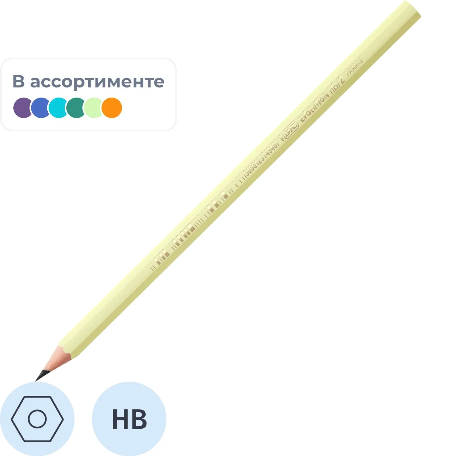 Карандаш Ч/Г BIC Evolution Pastel б/ластика, в асс, 518307 - фото 1