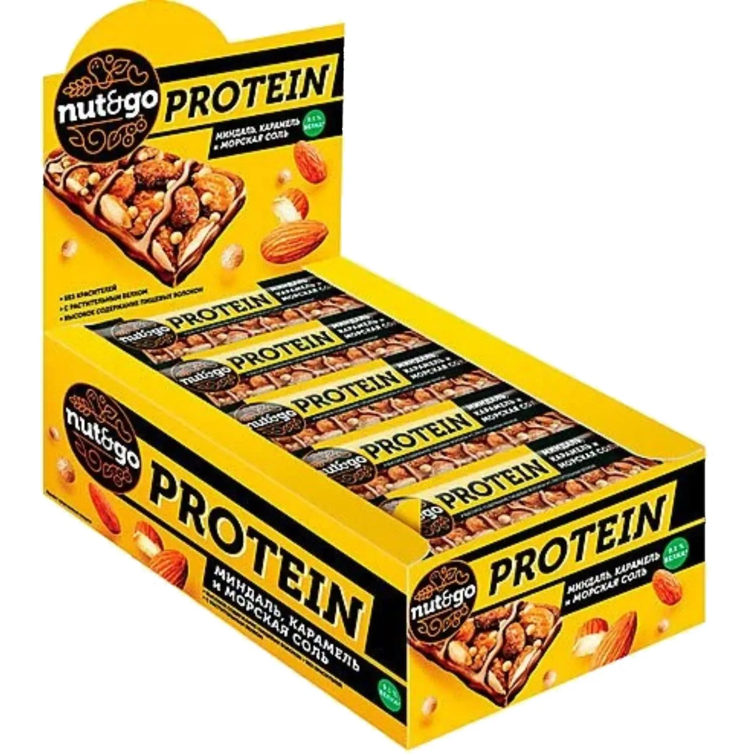 Шоколадный батончик Protein NUT&GO миндаль КА, 40г x18шт/уп KA, КВК455 - фото 2