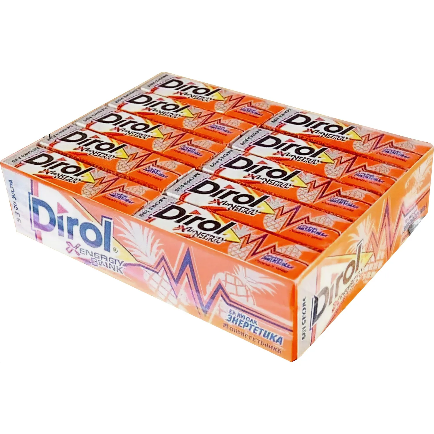 Жевательная резинка DIROL X ENERGY DRINK б/сах энерг и анан, 13,6гx30шт/уп - фото 1