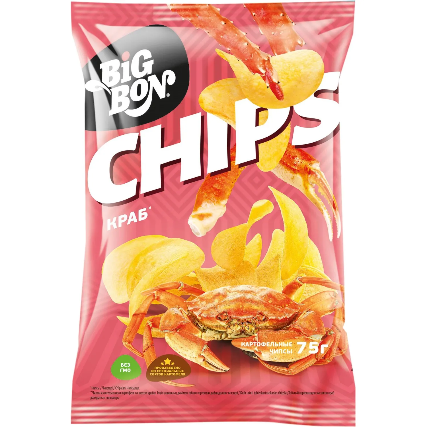 Чипсы BIGBON CHIPS из натурального картофеля со вкусом Краба, 75г - фото 1