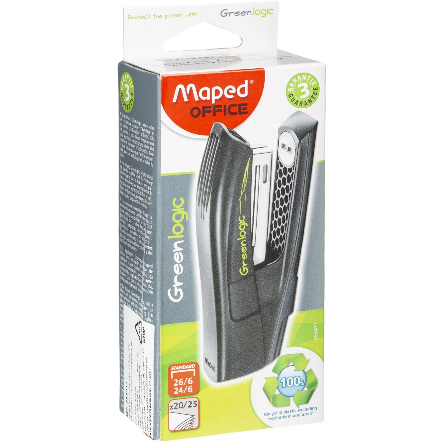 Степлер Maped GREENLOGIC до 25 листов,№24/6,переработ.пластик,черный,353411 - фото 2