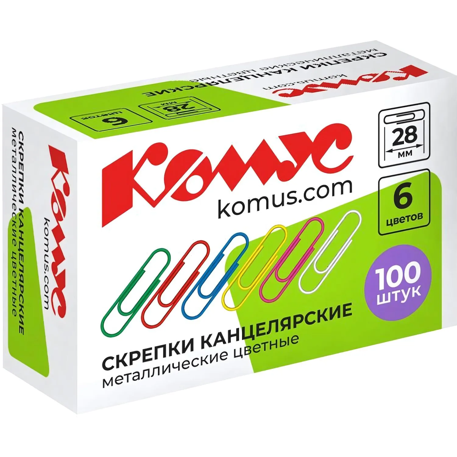 Скрепки КОМУС с полимерным покрытием, 28 мм, разноцветные,100 шт/уп - фото 2