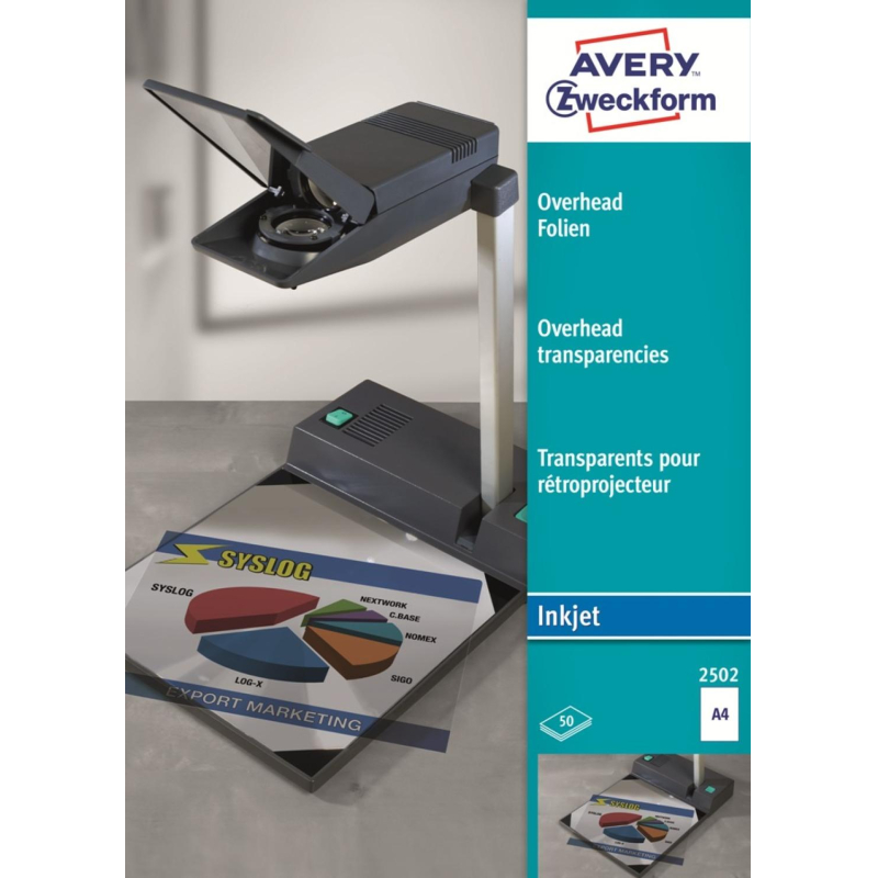 Пленка для проекторов Avery Zweckform AZ2502 д/струй.прин.,50шт./уп - фото 1