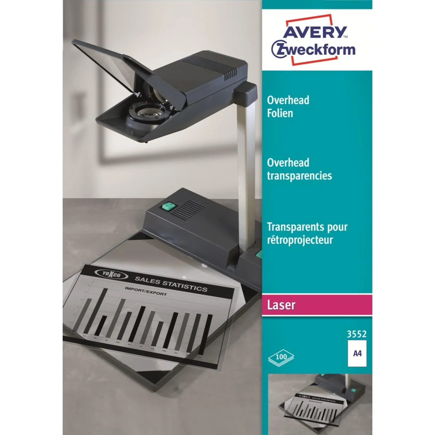 Пленка для проекторов Avery Zweckform AZ3552 д/лаз.прин., 100шт./уп - фото 1