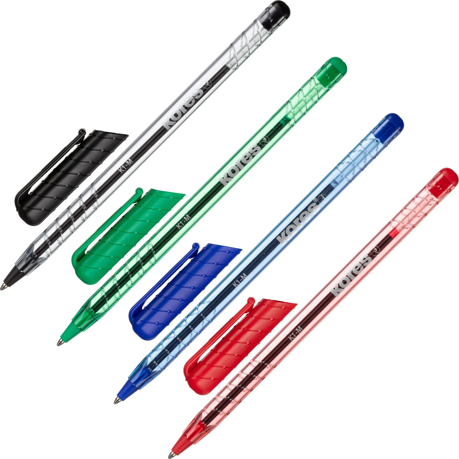 Ручка шариковая неавтомат. KORES К1 0,7ммтреуг.корп4шт/бл сн/чр/кр/зл - фото 3