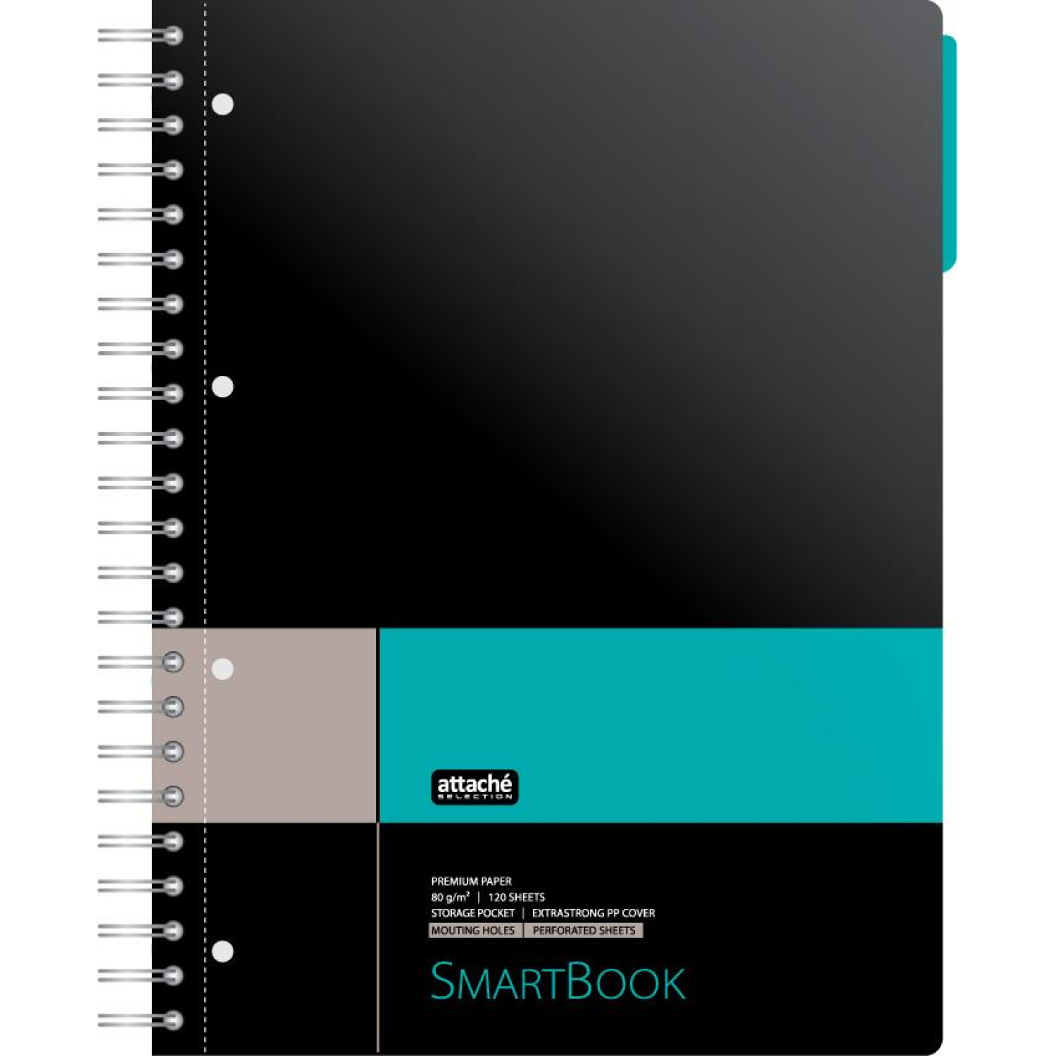 Бизнес-тетрадь SMARTBOOK А4 120л. клетка,спир,микроп,разд,карм,сер-бирюз - фото 1
