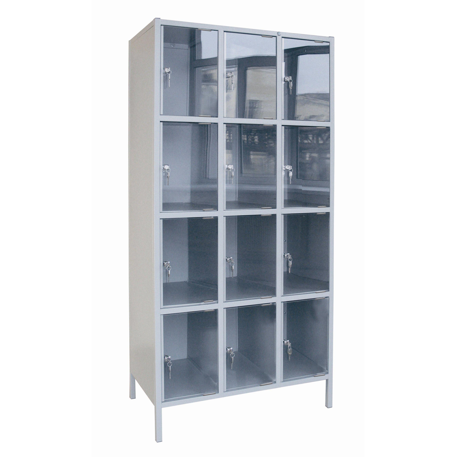 Шкаф для сумок N_ШМ-12КХ-С, 12 ячеек, оргстекло 898х500х1862 - фото 1