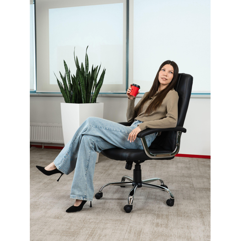 Кресло BN_Dp_Руководителя EChair-524 TPU к/з черный, хром - фото 9