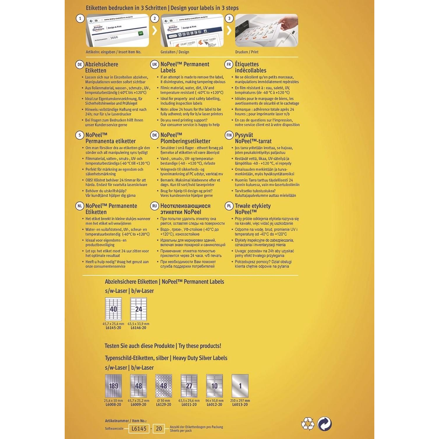 Этикетки самоклеящиеся саморазрушающиеся L6145-20, 45,7х25,4мм, 25л.,800шт/ - фото 3