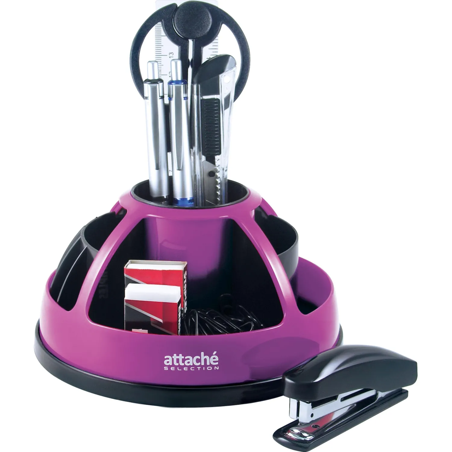 Набор настольный Attache Selection для канц мелочей черный/фуксия 360 - фото 1