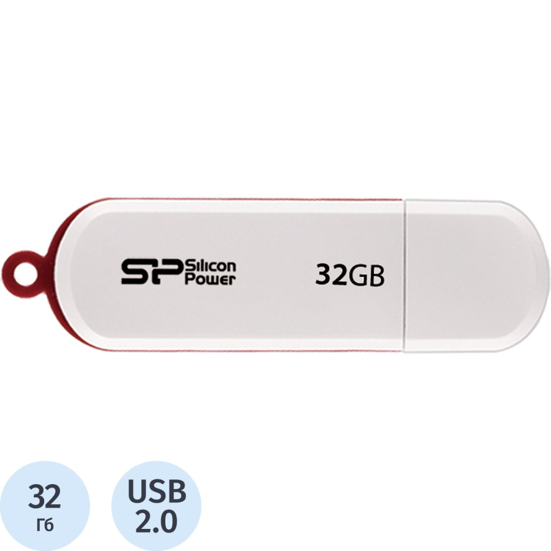 Флеш-память Silicon Power LuxMini 320, 32Gb, USB 2.0, бел, SP032GBUF2320V1W - фото 1