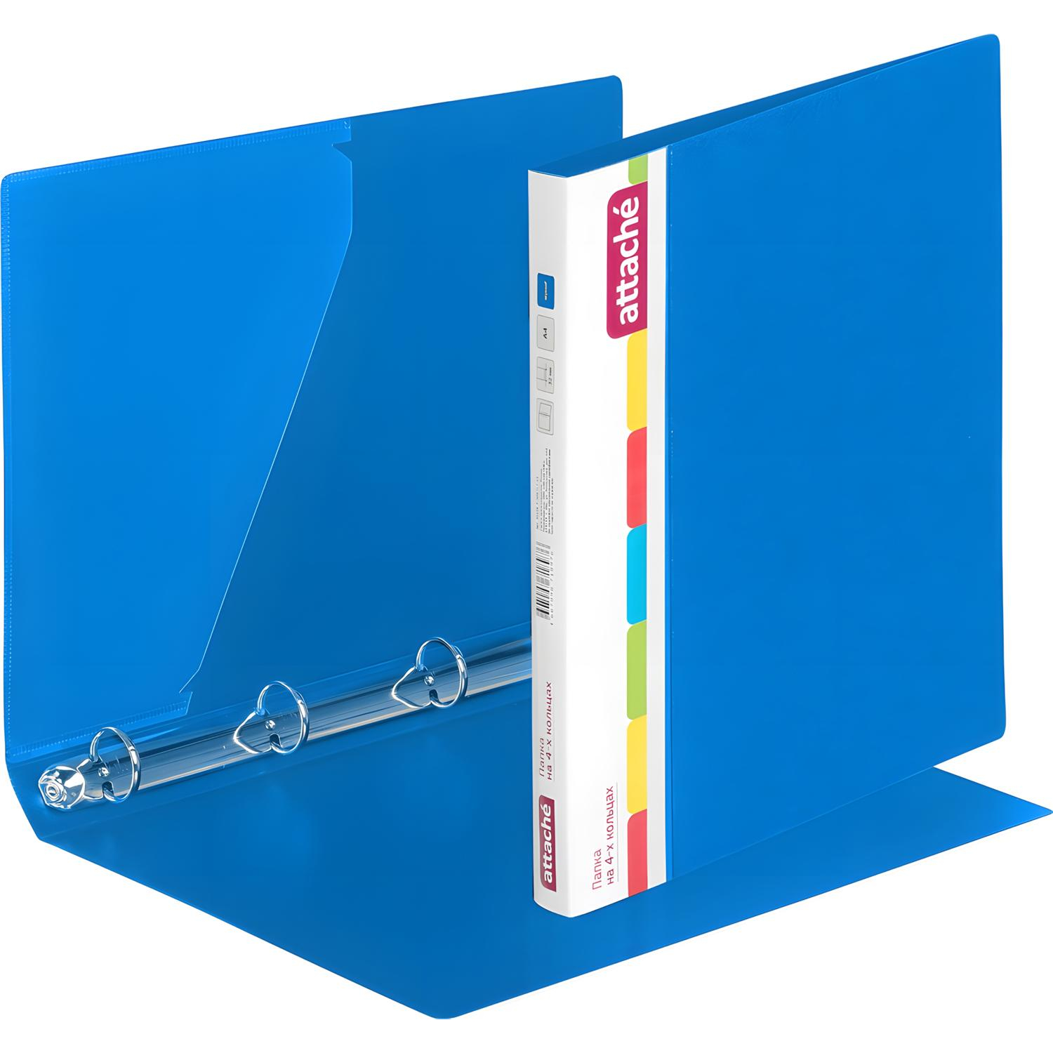 Папка на 4-х кольцах пласт. 25/32мм А4 ATTACHE F504/07 синяя Ро - фото 2