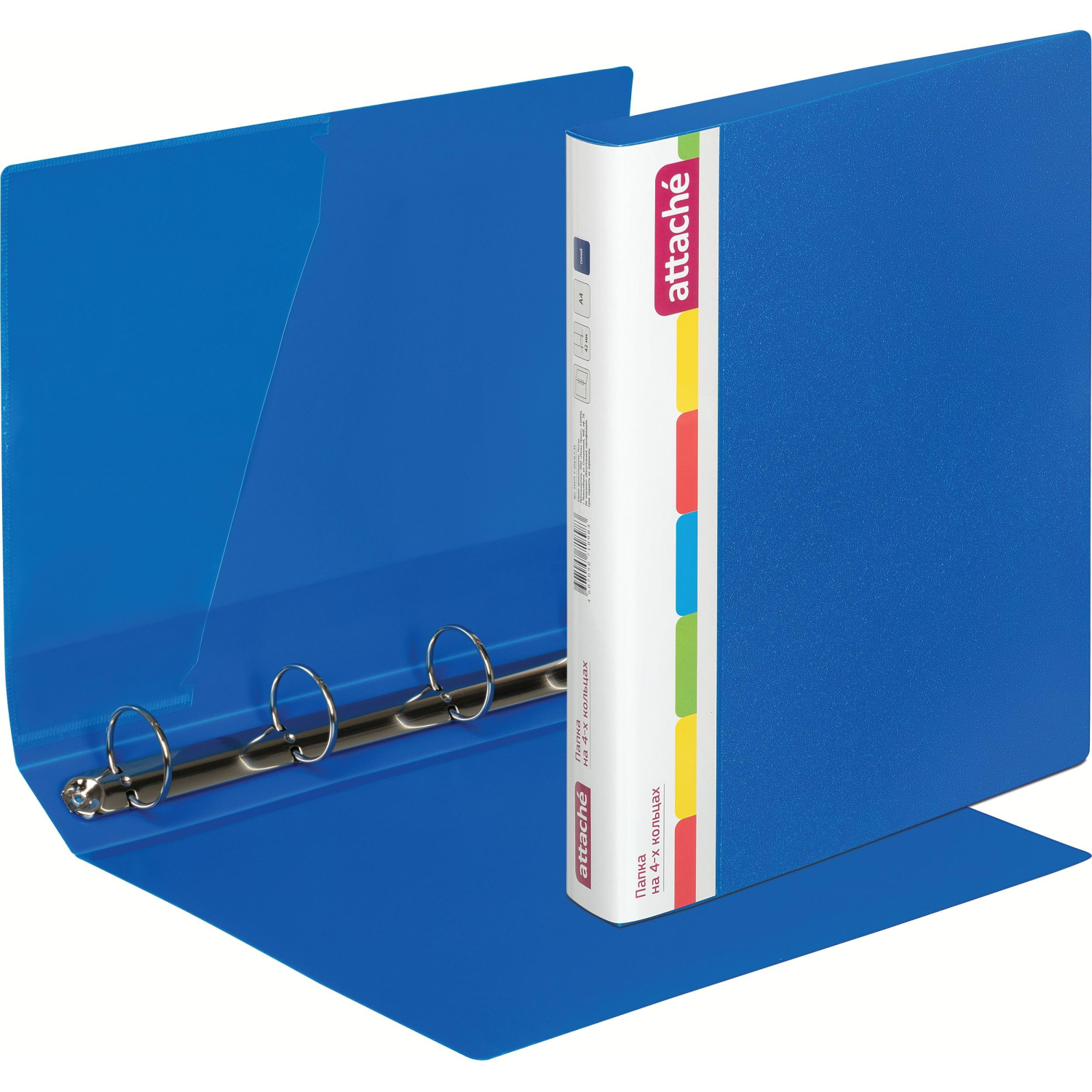Папка на 4-х кольцах пласт. 35/42мм А4 ATTACHE F504/07 синяя Ро - фото 2