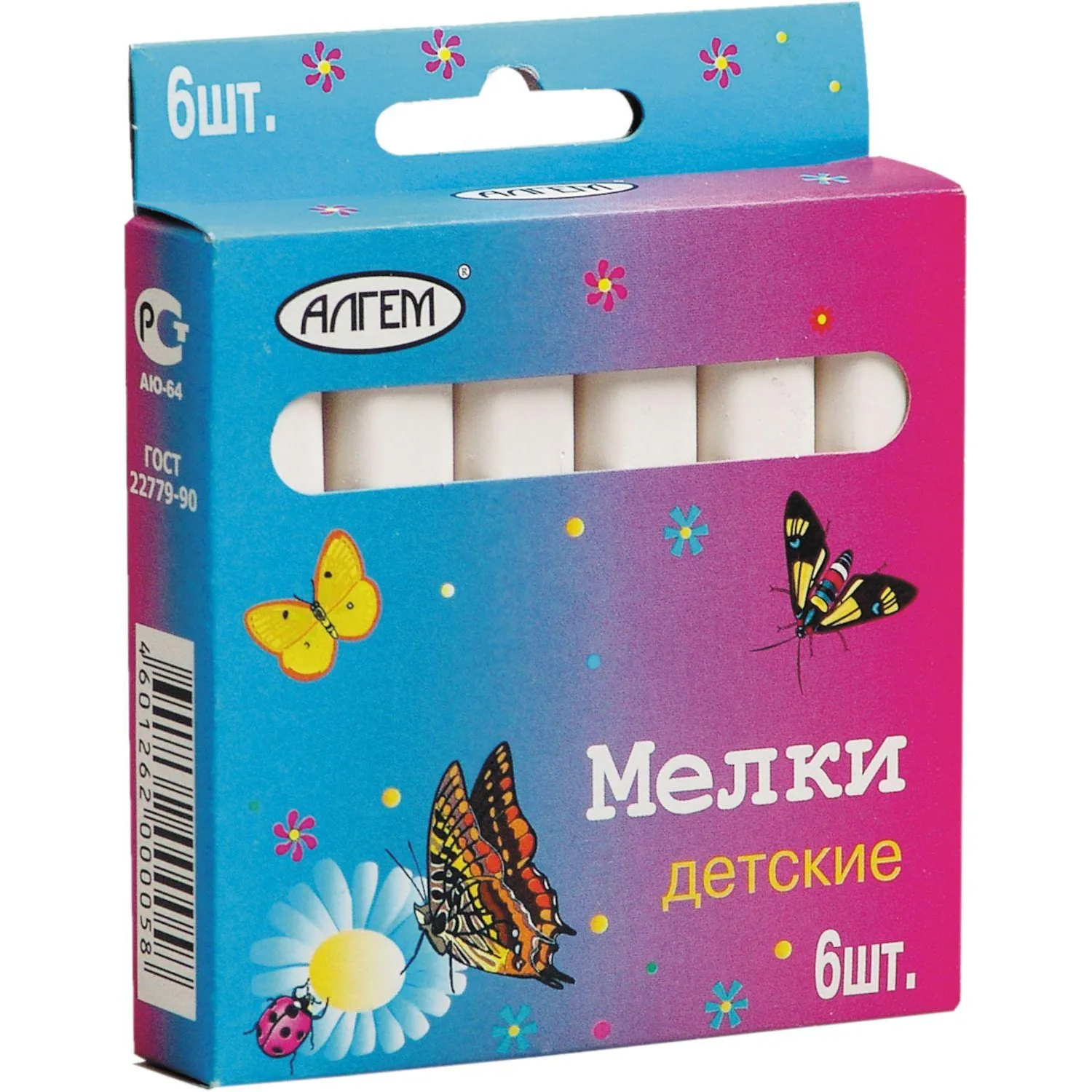 Мел школьный белый 6шт./уп. 12гр. ср.тверд. Алгем Россия - фото 1