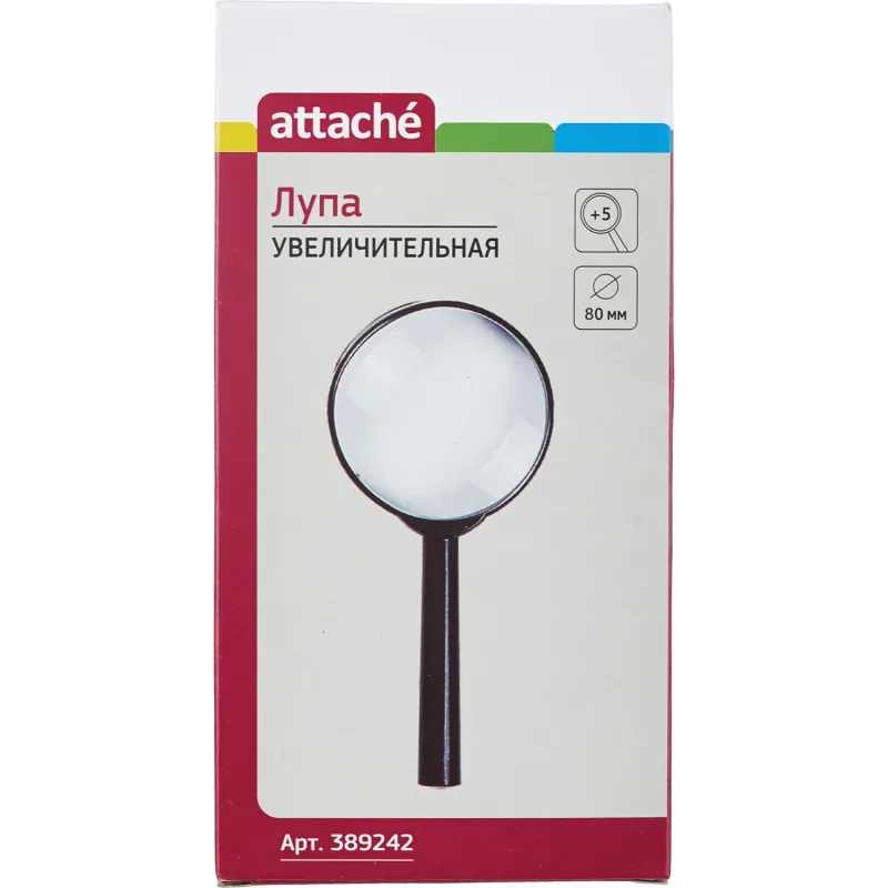 Лупа Attache, увеличение х5, диаметр 80мм, цв.черный, карт/кор. - фото 1