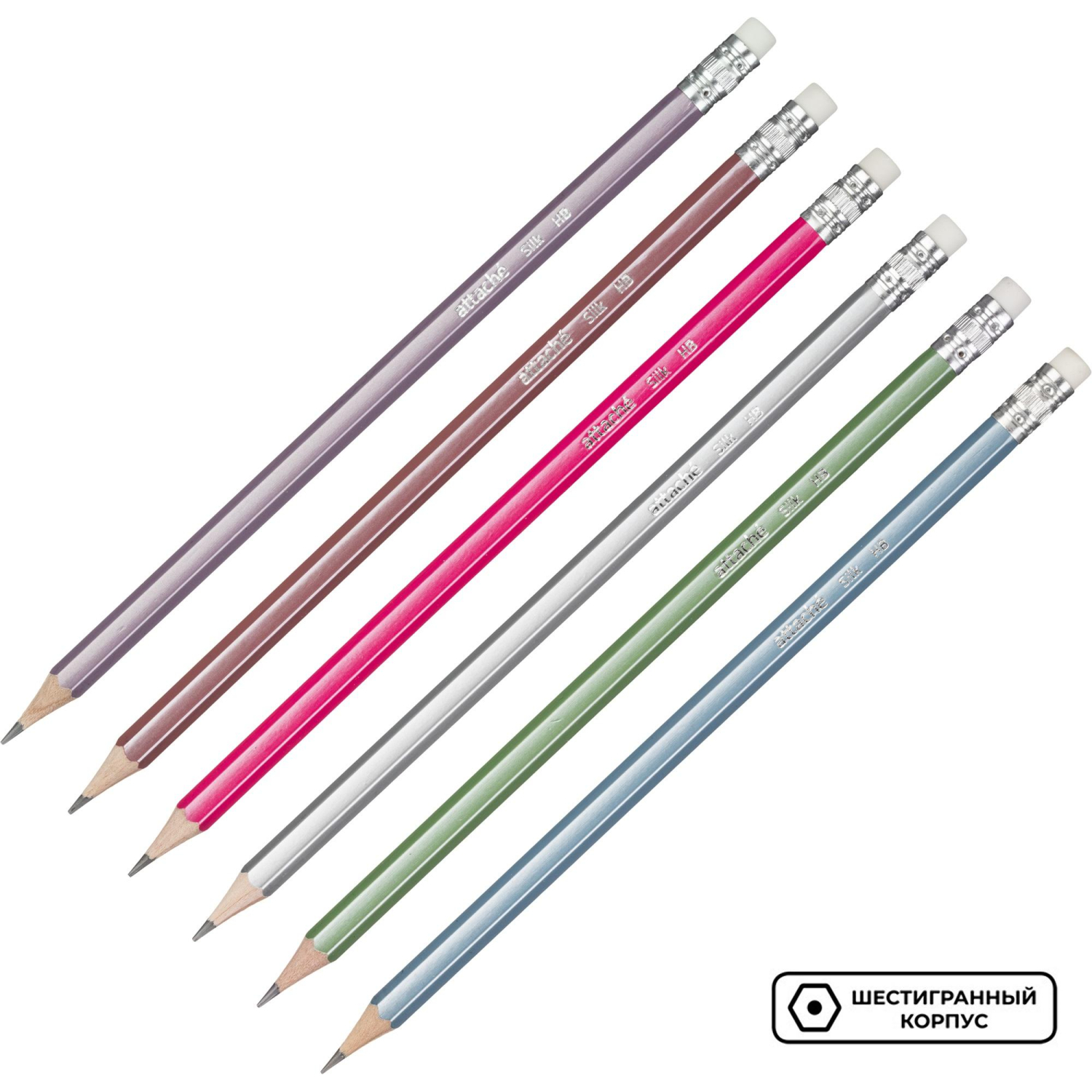 Карандаш чернографитный Attache Silk HB заточ.,с ласт. - фото 3