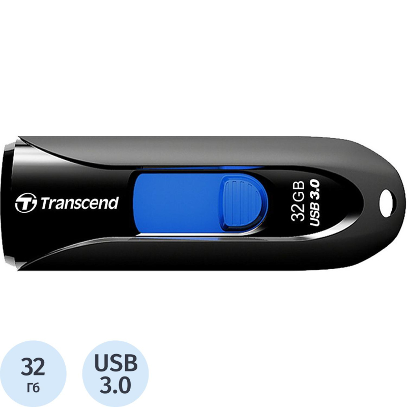 Флеш-память Transcend JetFlash 790, 32Gb, USB 3.1 G1, ч/син, TS32GJF790K - фото 1