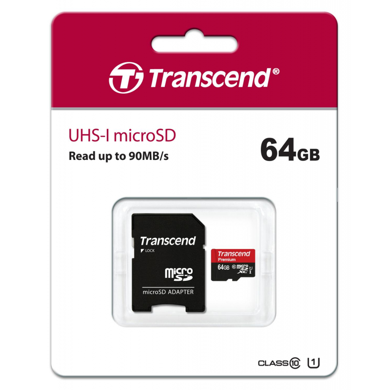 Карта памяти Transcend Premium microSDXC 64Gb UHS-I Cl10 +ад, TS64GUSDU1 - фото 3
