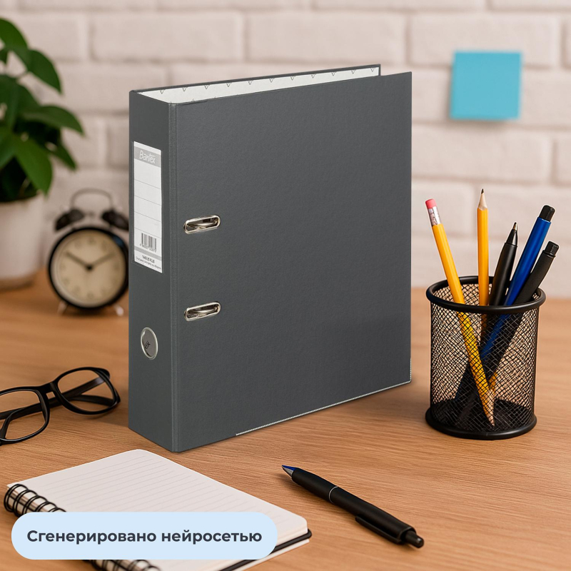Папка-регистратор ECONOMY PLUS, 80мм, серый,ПБП1, карм.кор.,мет.уг - фото 12