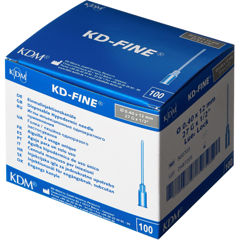 Игла инъекционная 27G (0,4х12мм) Luer Lock KD-Fine 100шт/уп - фото 2