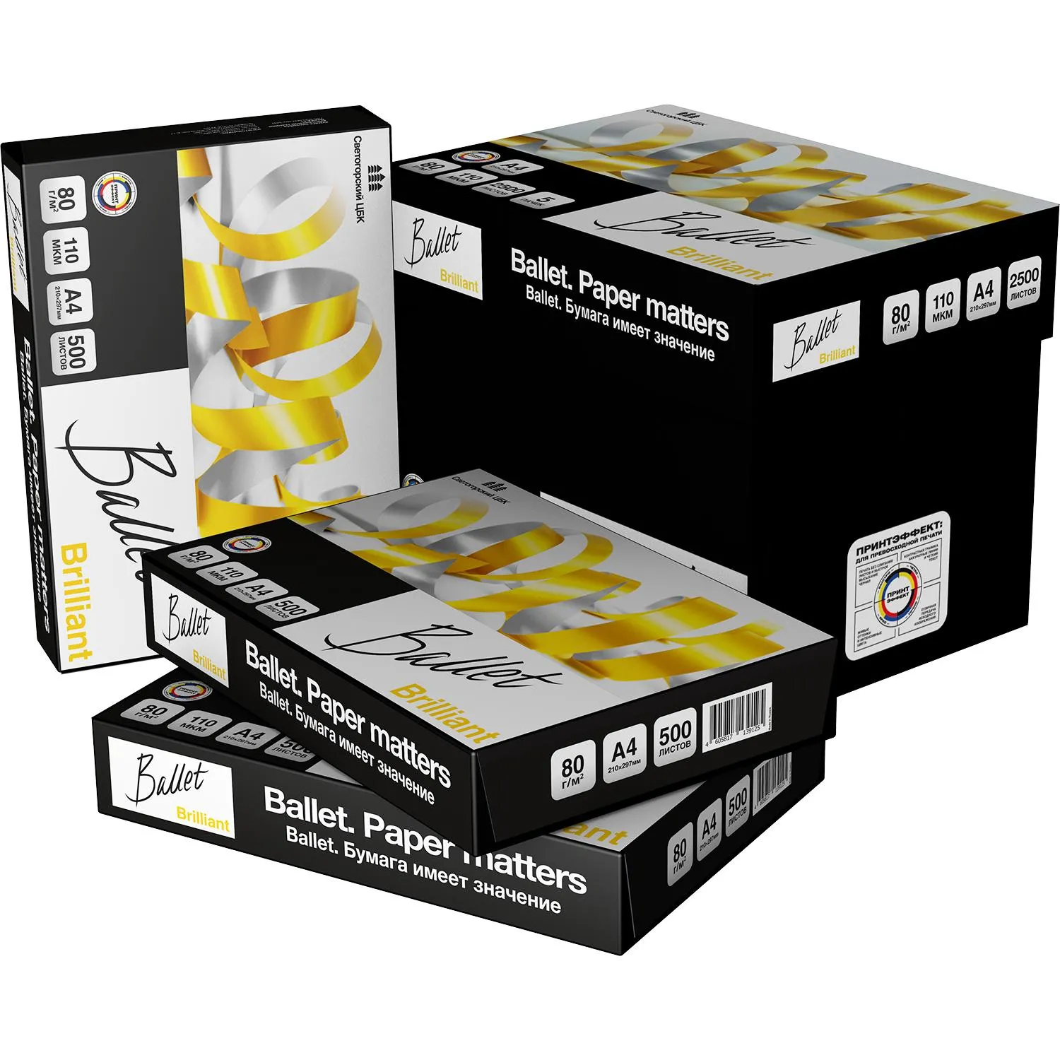 Бумага офисная А4, 80 г/м2, 500 л., марка А, BALLET BRILLIANT, Россия, 165% (CIE) - фото 2