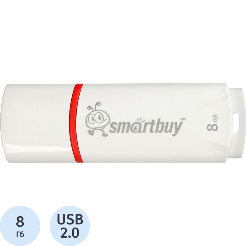 Флеш-память Smartbuy Crown, 8Gb, USB 2.0, бел, SB8GBCRW-W - фото 1