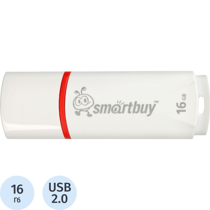 Флеш-память Smartbuy Crown, 16Gb, USB 2.0, бел, SB16GBCRW-W - фото 1