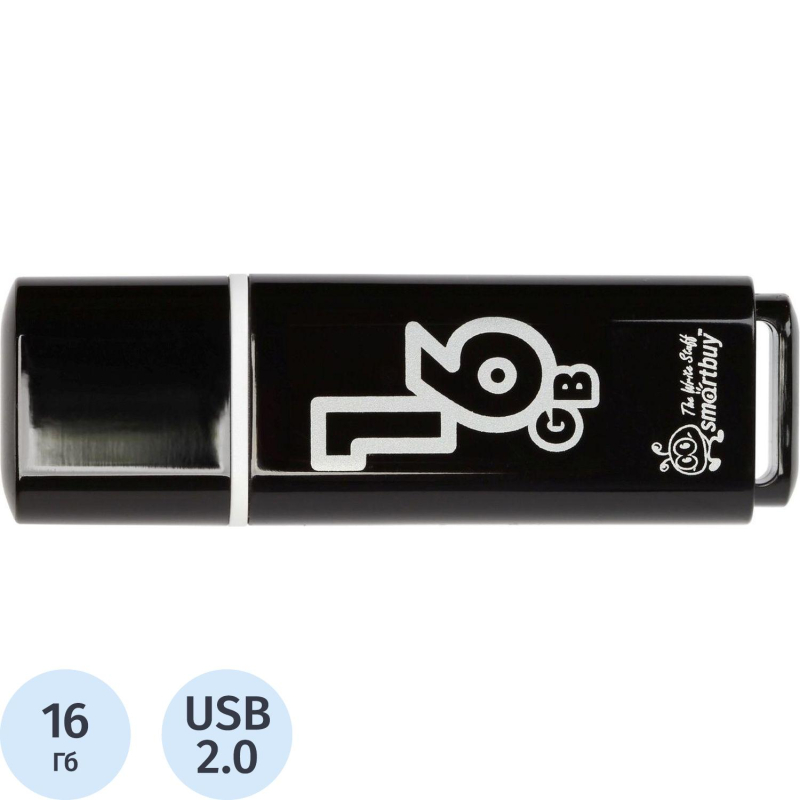 Флеш-память Smartbuy Glossy, 16Gb, USB 2.0, чер, SB16GBGS-K - фото 1