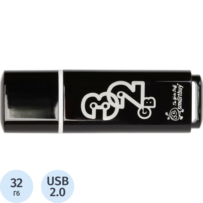 Флеш-память Smartbuy Glossy, 32Gb, USB 2.0, чер, SB32GBGS-K - фото 1