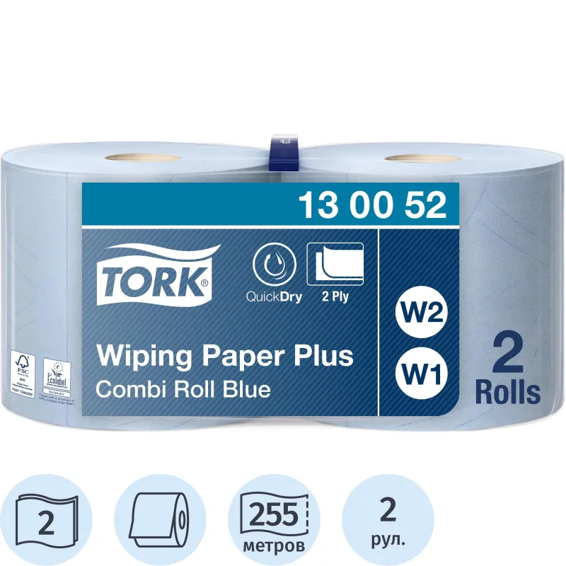 Бумага протирочная TorkW1/W2 2сл750лx2рул/к,съем.втул,гол.130052 - фото 1