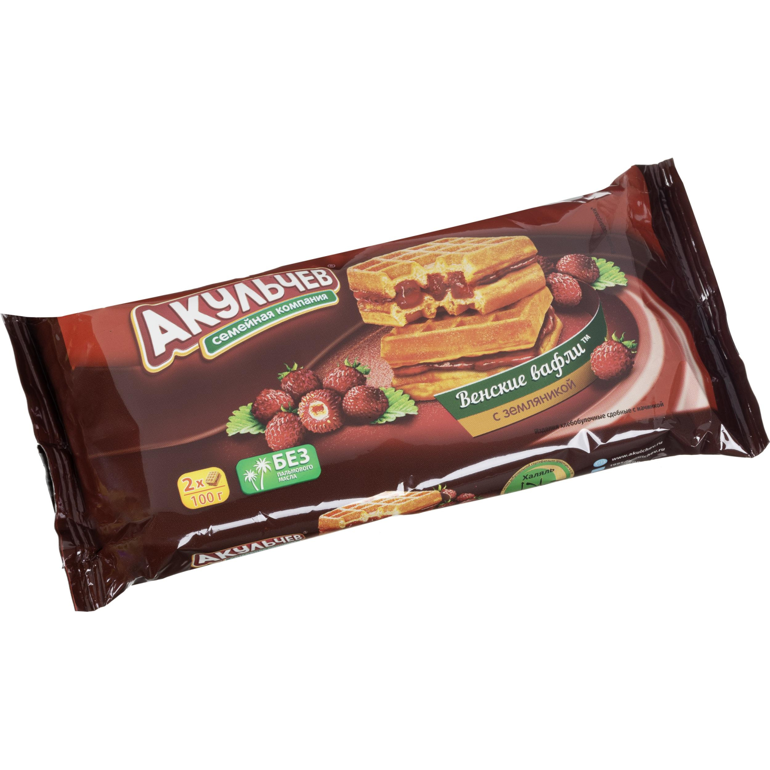 Вафли Акульчев Венские  джем земляника, 100 г. - фото 1