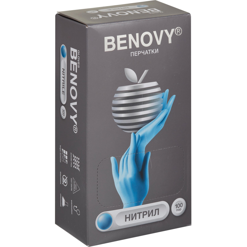 Перчатки нитрил., нестер., н/о, голубой Benovy (S) 100пар/уп - фото 8