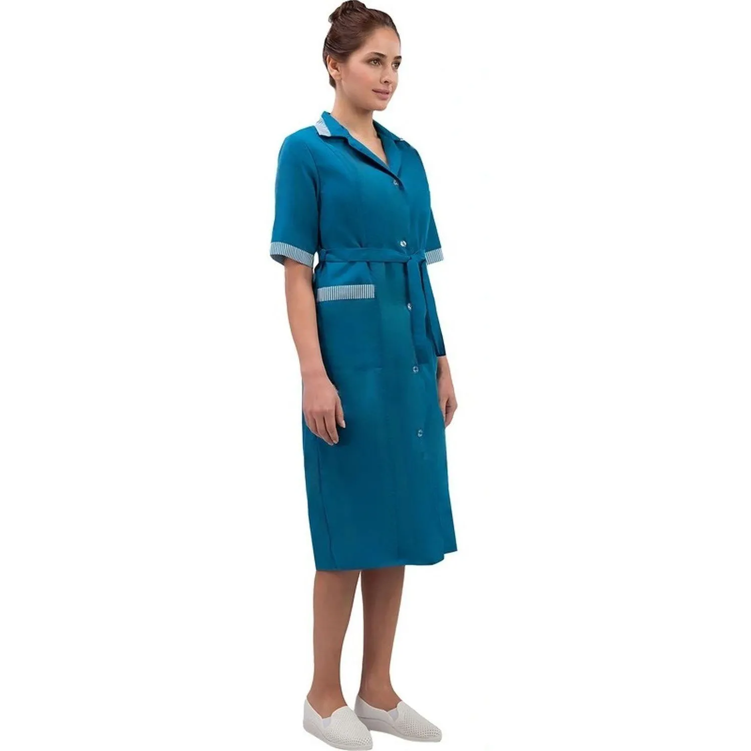 Халат для горничных и уборщиц у01-ХЛ кор.рук бирюз(р.64-66)158-164 - фото 2