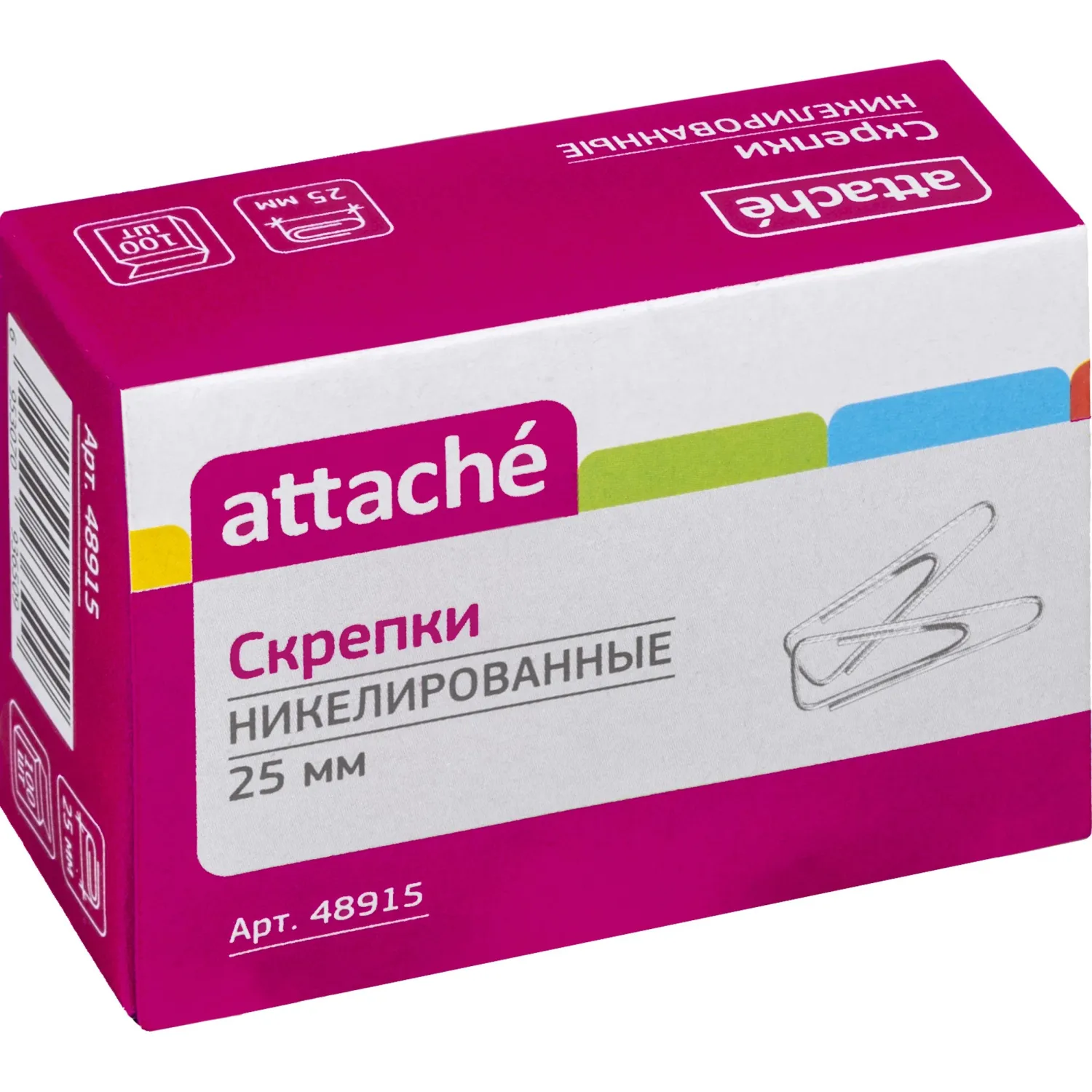 Скрепки Attache с отгибом,никелированные,треугольн,25 мм,негофрир,100 шт/уп - фото 2