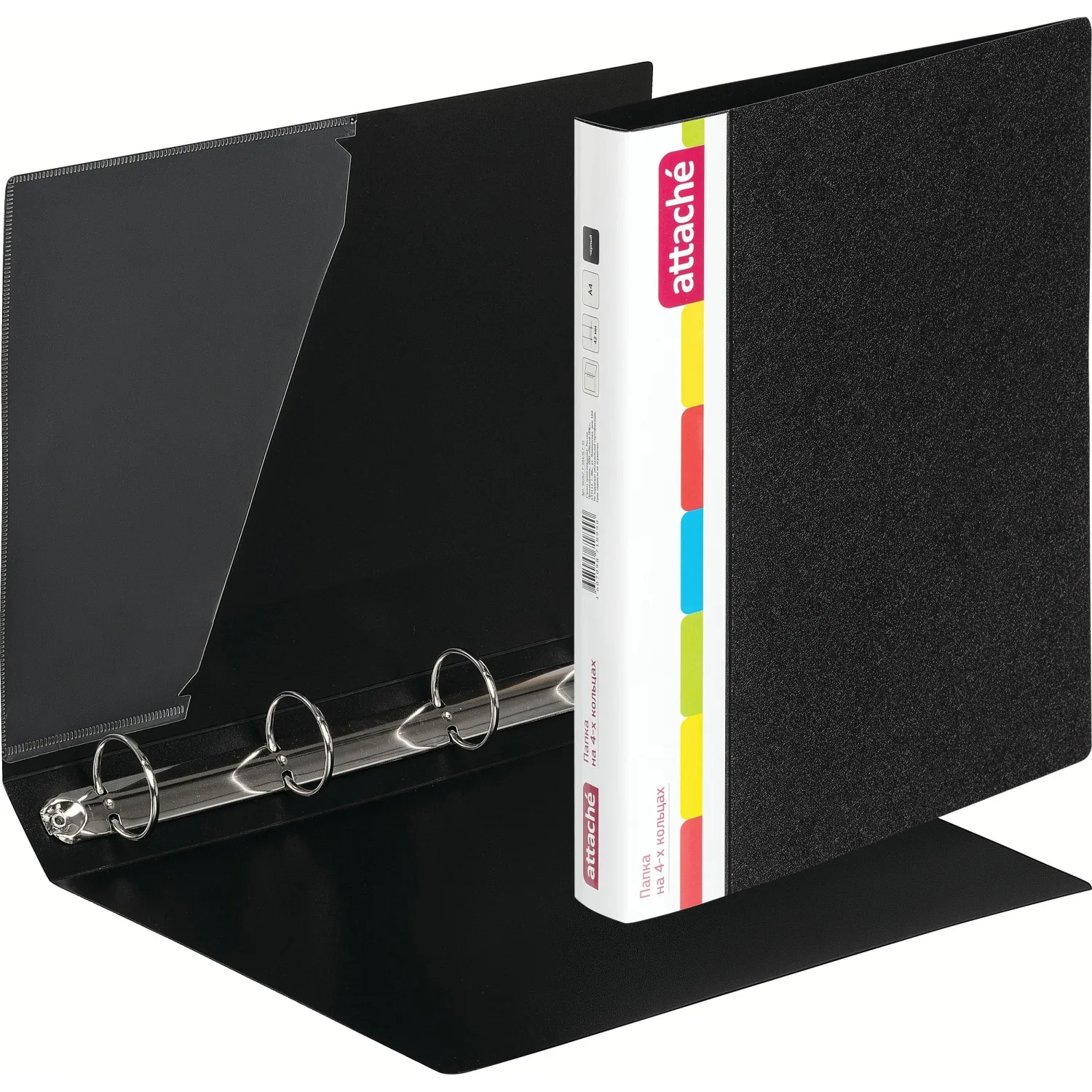Папка на 4-х кольцах пласт. 35/42мм А4 ATTACHE F504/07 черная Р - фото 2