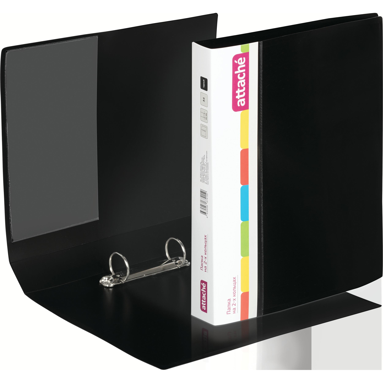 Папка на 2-х кольцах пласт. 35/42мм А4 ATTACHE F502/07 черная Р - фото 2