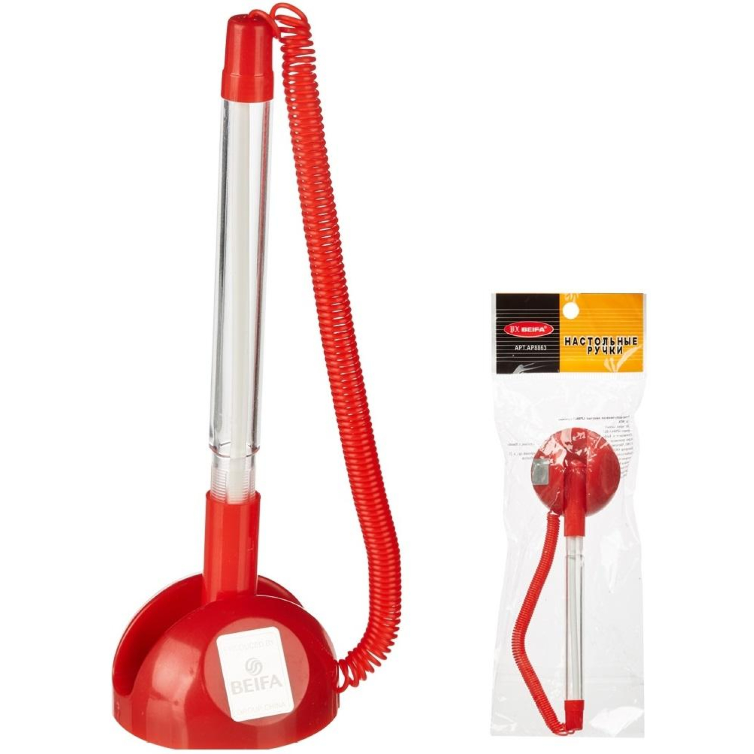 Ручка шариковая на подставке на липучке 8863 красная - фото 1