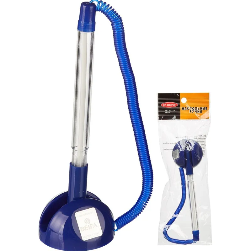 Ручка шариковая на подставке на липучке 8863 синяя - фото 1