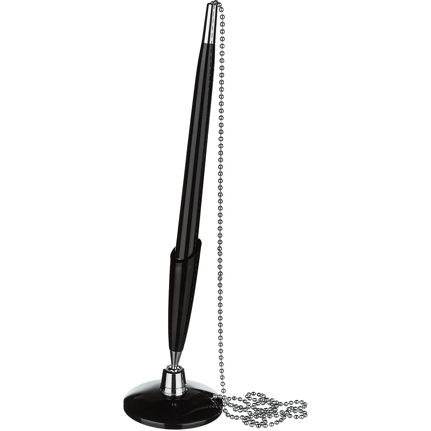 Ручка шариковая на подставке на липучке KP1005 в держат с цепочкой цв.черн - фото 1