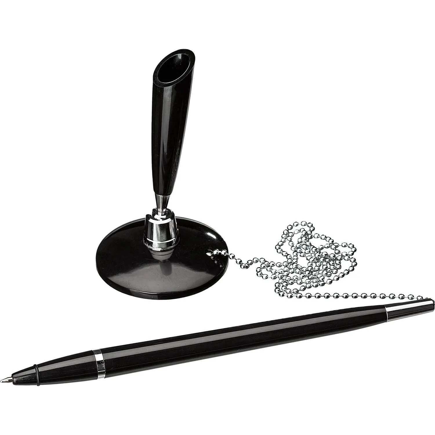 Ручка шариковая на подставке на липучке KP1005 в держат с цепочкой цв.черн - фото 2