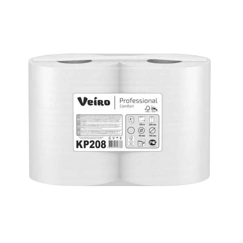 Полотенца бумажные д/держ.Veiro C1/C2 Comfort с ЦВ 2сл.100м 6рул/уп. KP208 - фото 1