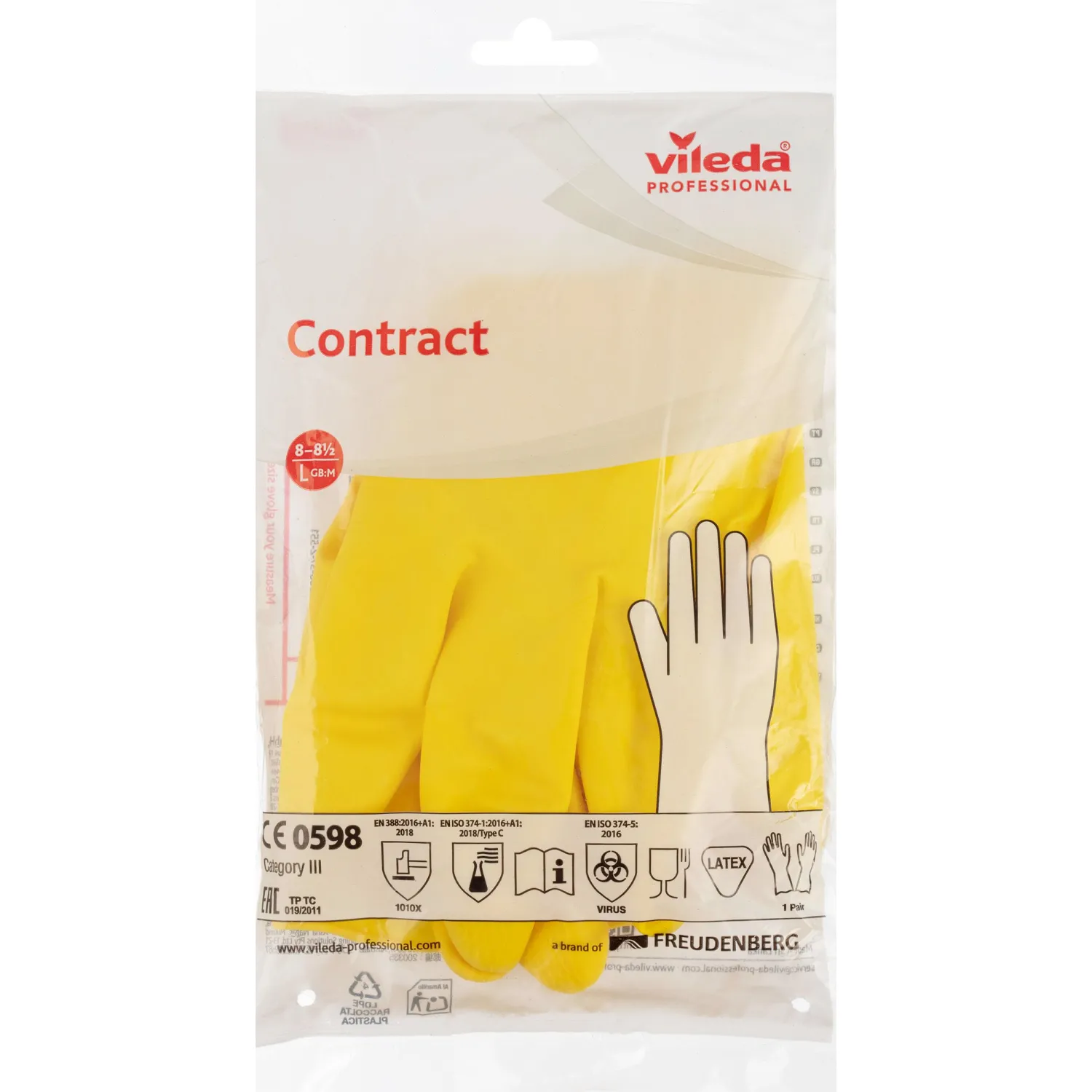 Перчатки резиновые ViledaProfesКонтракт латекс желт рL 101018/174325,ПС - фото 9