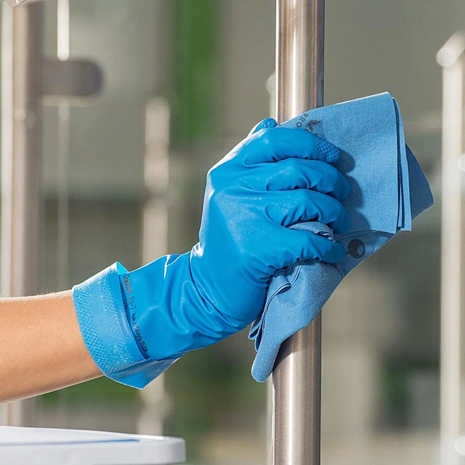 Перчатки МНОГОРАЗОВЫЕ резиновые VILEDA многоцелевые, хлопчатобумажное напыление, ПРОЧНЫЕ, размер 8,5-9, L (большой), синие, вес 66 г, 174355 - фото 12