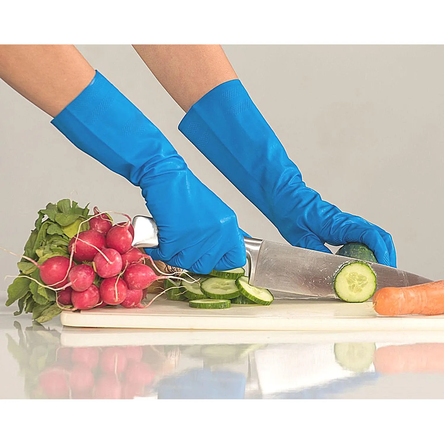 Перчатки МНОГОРАЗОВЫЕ резиновые VILEDA многоцелевые, хлопчатобумажное напыление, ПРОЧНЫЕ, размер 8,5-9, L (большой), синие, вес 66 г, 174355 - фото 13